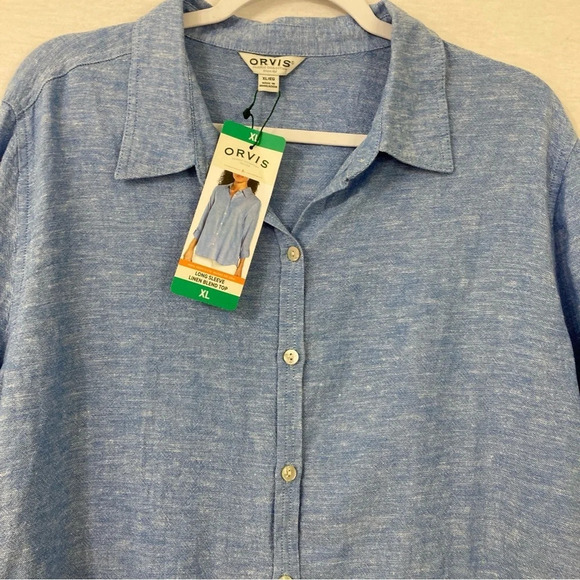 New Orvis Light Blue Linen Blend Long Sleeve Button Down size XL - Picture 2 of 11